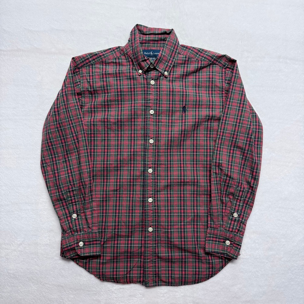 Ralph Lauren Plaid Button Down Shirt Boys Size‎ M 10-12 Red Green Long Sleeve